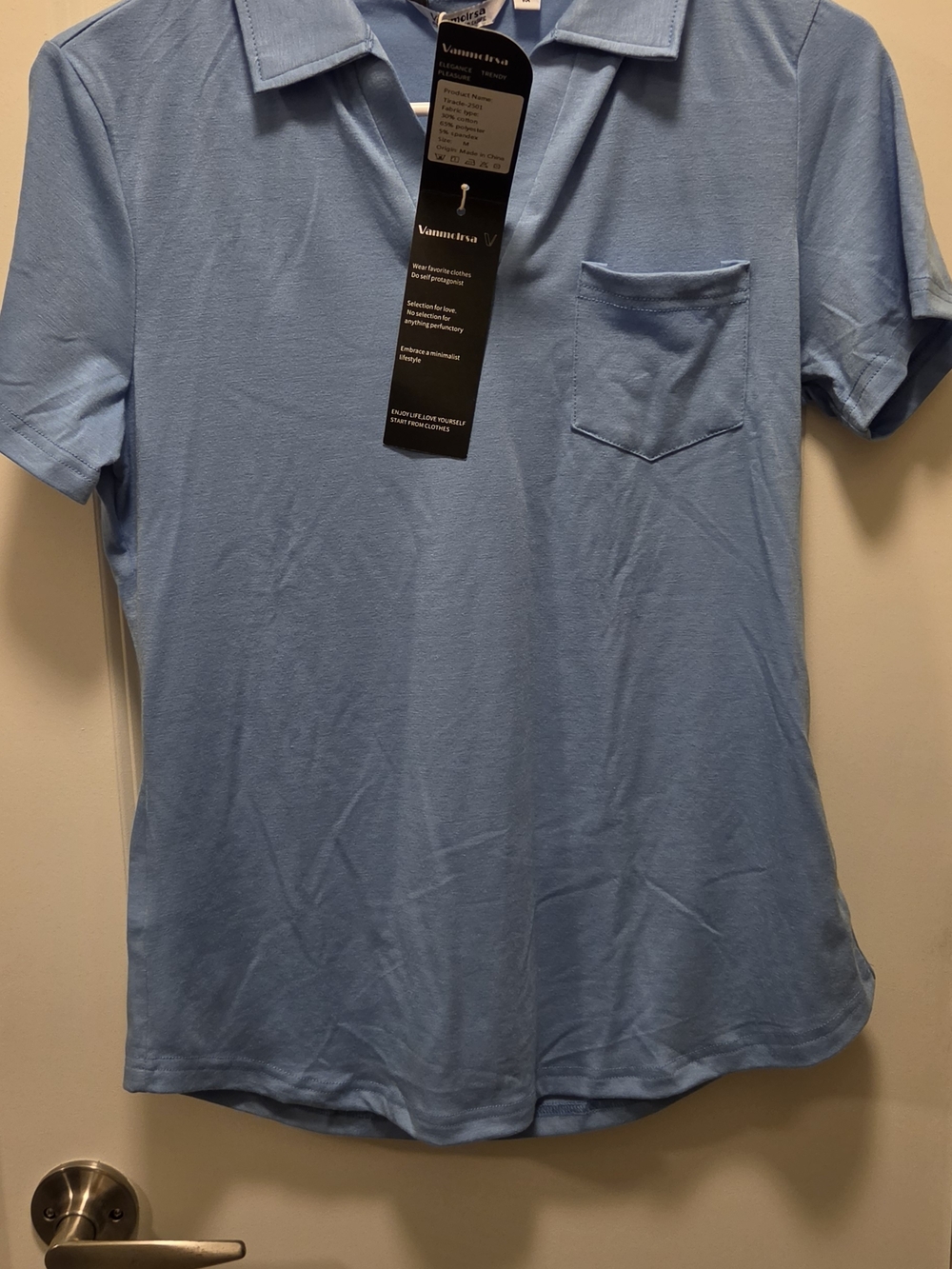 New Vanmolrsa Light Blue Women's Polo Shirt - Pocket Collar